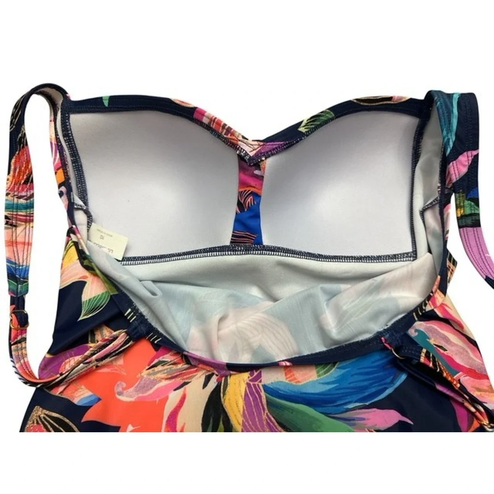 Liz Claiborne Tankini Swim Top sz 10 Navy Blue Floral Paradise Beach Molded Cups - Picture 4 of 4
